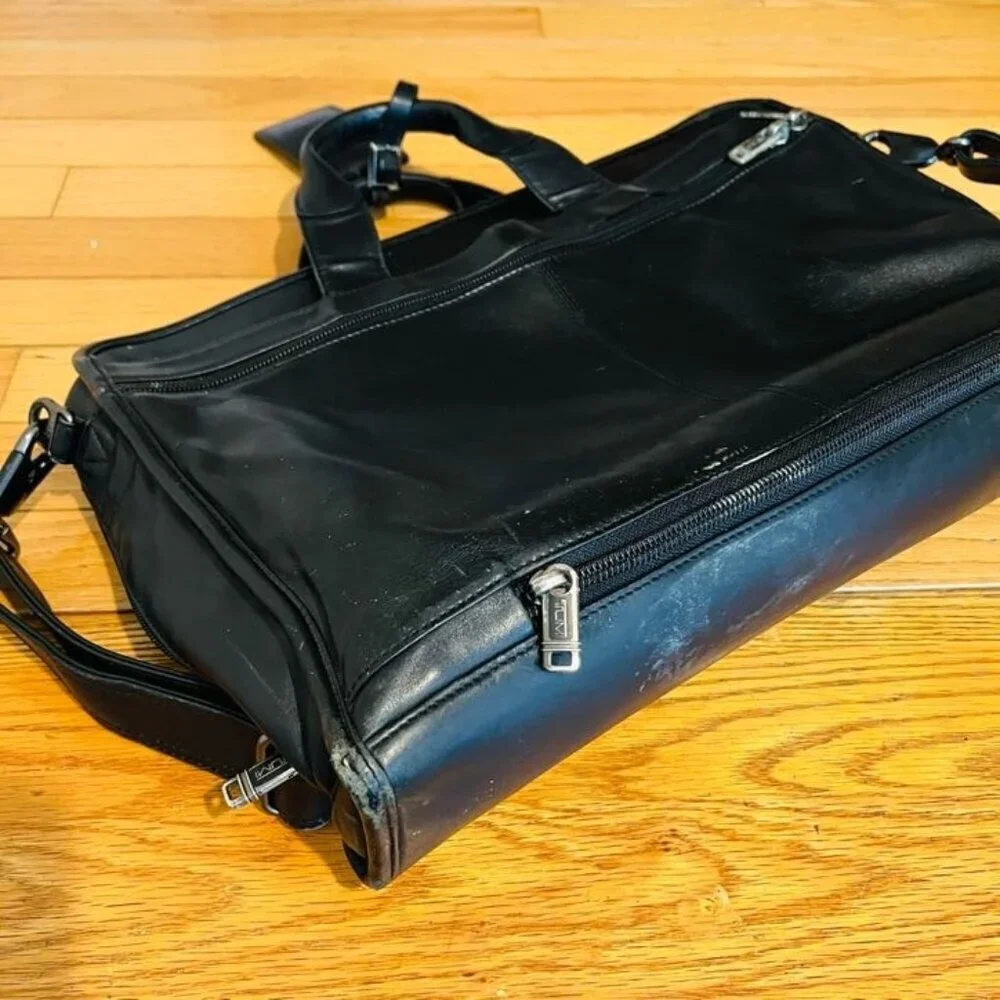 Tumi Black Soft Leather Laptop Bag Briefcase